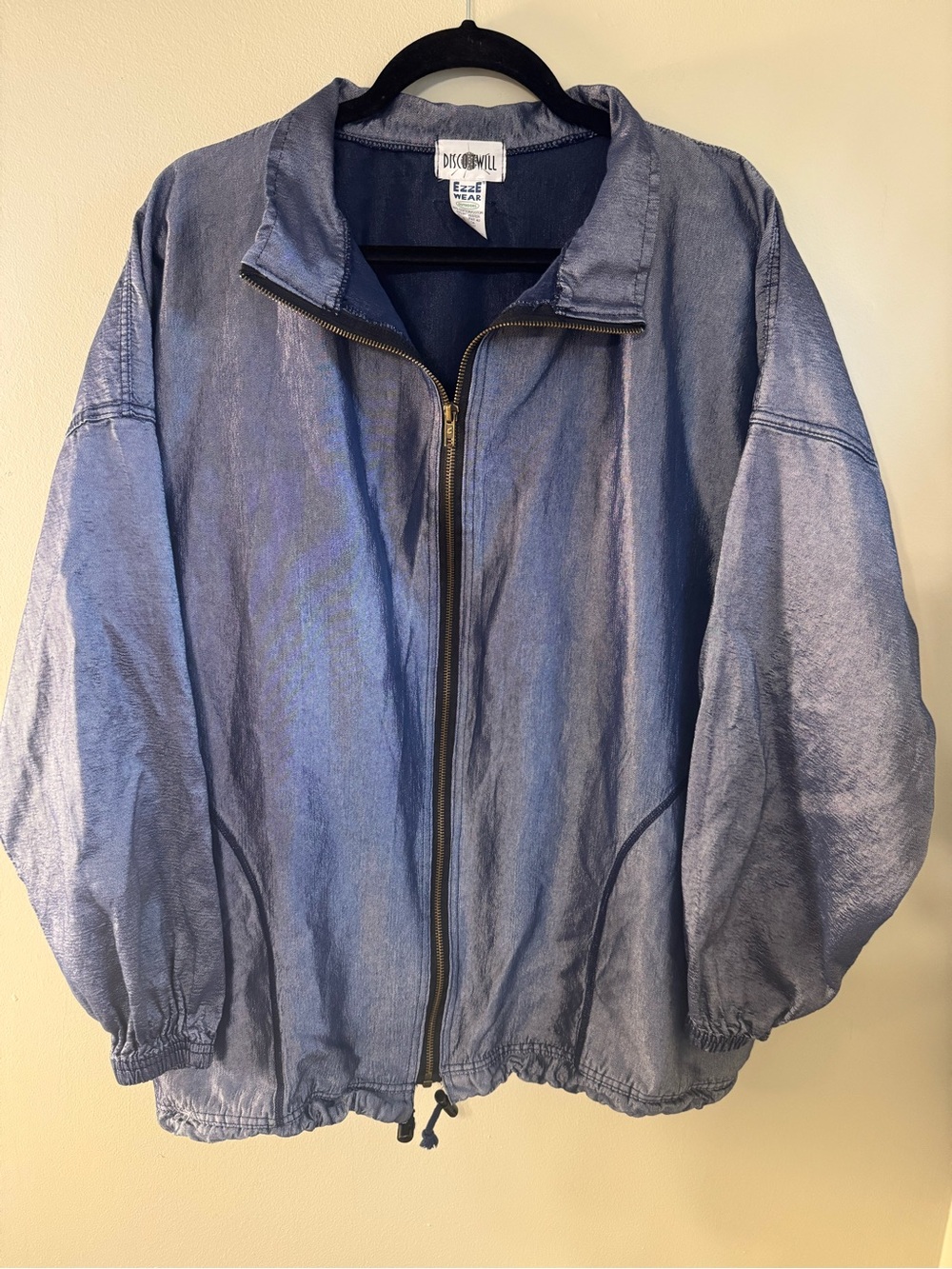 EZZE WEAR 90s JACKET Made in Canada Blue Iridescent Oversized LARGE Disco Twill